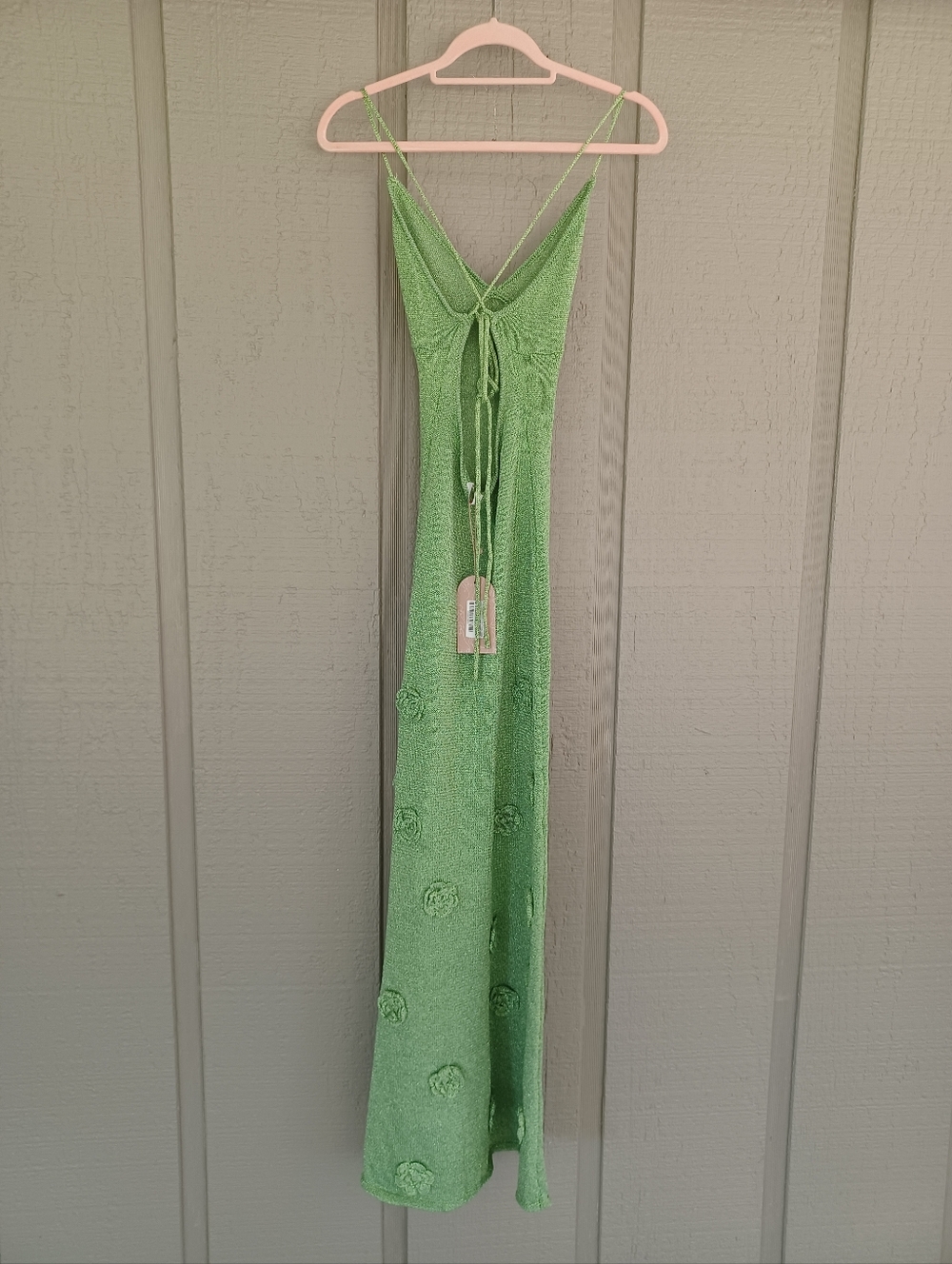 Meshki Suki Metallic Knit Maxi Dress Size M Women Tie Open Back In Pastel Green - Picture 5 of 15